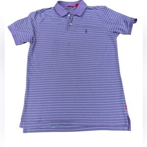 Men’s IZOD Polo golf shirt with stripes in purple blue & white Size S/P